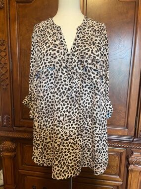 Torrid Harper Leopard Print Tunic Blouse - Beige & Black Size 2 (18-20)